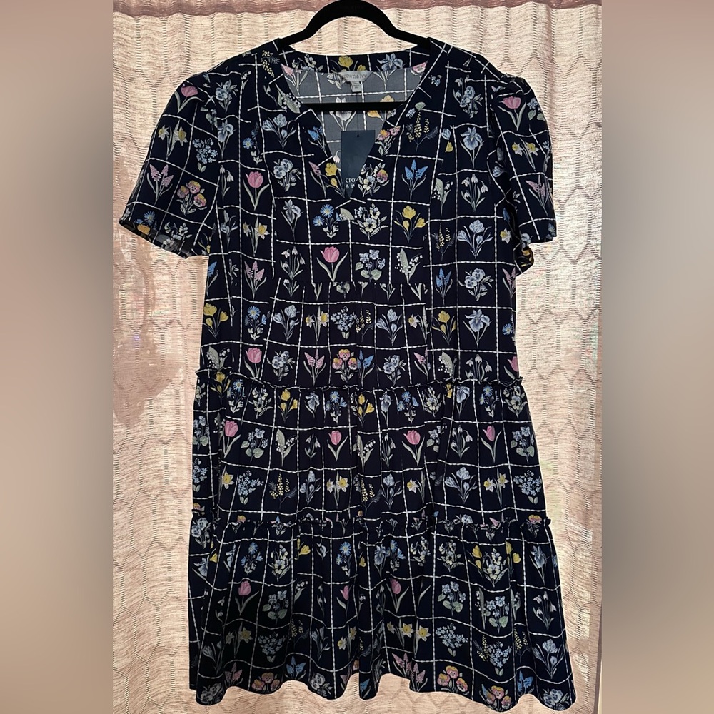 Crown & Ivy Plus Size Tired Printed Fit and Flare Mini Dress Navy Floral